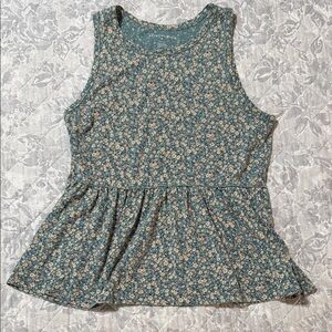 American Eagle Outfitters Floral Peplum Tank - Teal with Cream & Peach Blossoms